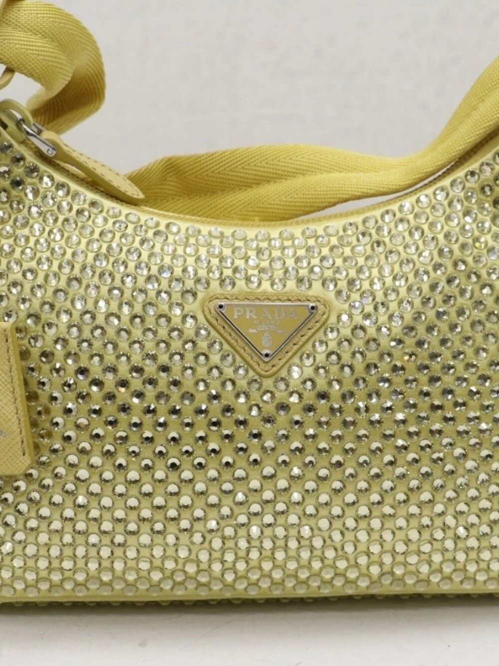 PRADA Re-Edition 2000 Yellow Crystal Nylon Shoulder Top Handle Mini Hobo Bag - Picture 15 of 15
